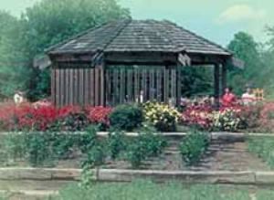 Trial Garden, Fort Worth Botanic Garden, Fort Worth — An open area surrounded by many types of flowers with a gazebo in the center.