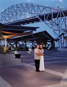 James Storm Special Events Pavilion/Plaza, The Congressman Solomon P. Ortiz International Center, Corpus Christi — The Plaza at the Ortiz Center offers a spectacular outdoor venue for receptions, presentations and photo sessions.. With the Harbor bridge soaring overhead—and the possible passing of a magnificent ship of trade—your guests will be dazzled by this grand setting.