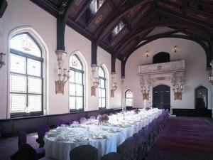 The Great Hall, Castle on the Hudson, Tarrytown — The Great Hall accommodates up to 140 guests for a seated dining, 120 guests for a seated dining with dancing or 170 for an elegant standing cocktail or station buffet reception. The largest meeting space in The Castle, the Great Hall seats 200 people in a theater-style or 100 people for a classroom-style presentation.