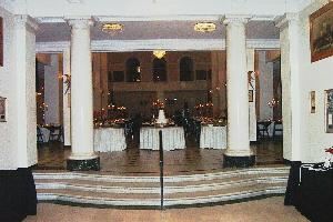The Cheesecake Lady Catering Company, Tulsa — The Mayo Hotel for a stunning evening wedding reception in black, white and red.
