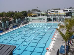 Sun Deck, Santa Monica Swim Center, Santa Monica — View of the Fitness pool with the Sundeck and meeting rooms.