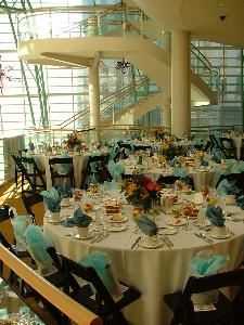 Lobbies/Balconies, Benjamin & Marian Schuster Performing Arts Center, Dayton — Tables set up on Loge Level Lobby/Balcony.