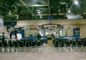North Hall, Hara Arena, Conference & Exhibition Center, Dayton — Capacity: Theater 2,500 / Classroom 1,500 / Banquet 1,200 / Dance 1,200
Total Sq. Footage: 24,000 / Dimensions 220' x 110'
Floor: Concrete, Accessible to the Disabled
Onsite Parking Spaces: 4,000
Inhouse Services: Consulting, Catering, Decorating, Drayage, PA System Advertising Consulting, Promotions, Publicity, and Security.
Ideal for: Trade Shows, Exhibits and Bingo.
Ceiling: 17'