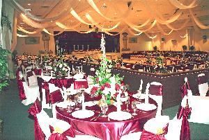 Auditorium/Ballroom, Bahia Shriners Event Center, Orlando — Can seat up to 700 at banquet tables for a wedding reception and still have a large dance floor.  Auditorium has seating on three floor levels for an excellent view of the stage or head table on the main floor.