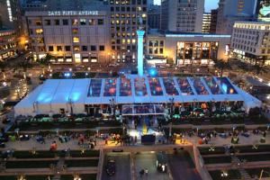 David Roth Group, Philadelphia — Challenge: Design an event to attract 1500 of the top doctors attending a medical convention in San Francisco.  The venue  must be within walking distance of the major hotels and the convention center.
Solution: The David Roth Group petitioned the city to allow Union Square Park to be used for a private event.  We designed a tent which incorporated a 175 seat theater, multiple seating levels, charity auction and live entertainment.  An outside lounge was designed to give guests a chance to enjoy the unique location and allowed us to accommodate more people. 
Results: The client exceeded its target audience by 25%, an incredible buzz was created by unique location and overall event exceeded the client’s expectations.
