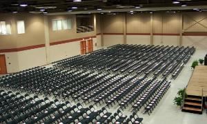 North Hall, Sharonville Convention Center, Cincinnati — Exhibit Hall Set for Graduation Ceremony.