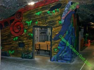 Glowing Greens Captains Party Zone, Glowing Greens Blacklight Adventure Mini-Golf, Portland — One of two entrances to our Captains Party Zone.  It is an enclosed area, giving you more privacy then our Beach Party Zone.