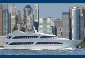 The Atlantis Yacht, Yacht Events By Steven Tanzman, New York — The newest luxurious yacht in the New York harbor. The Atlantis is a charter yacht complemented with the utmost in service while offering exquisite catering in our formal dining salon.
There are three decks. Two of which are fully enclosed. The first deck houses our formal dining salon, together with dance floor & platform dais, with access to outer decks at the bow and the stern. Admission to the next level can be attained via The Grand staircase; this level is used mainly for cocktail hour and has a large bar area and lounge, and a luxurious bridal suite.
147’ Long/32’ Beam /Draft 6.6’ 
Full service bars on all decks 
3 plasma presentation screens. 
A Jacuzzi with lighted fountain on the top sun deck 
A raised platform dais/stage 
Panoramic Views 
Large Modern galley 
Casual outdoor furniture 
U.S. Coast Guard Certified