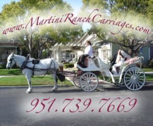 Martini Ranch Carriages, Norco — White horse drawn carriages for most of Southern California; including Orange County and the Inland Empire.