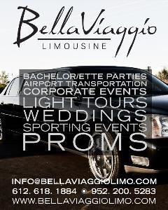 Bella Viaggio Limousine, Minneapolis — Weddings, Special Event Packages, Prom, Light Tours, Corporate, Bachelor Parties, All Occasions, Airport Services, City Tours. All hours and holidays. Locally owner and operated. Friendly services.