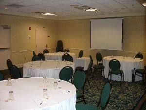 New Castle Room, Hilton Garden Inn Portland Airport, Portland — New Castle Room will comfortably seat up to 36 people in rounds.