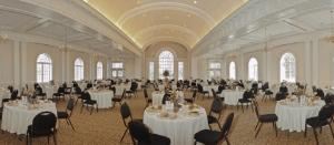 River Room, Saint Paul's Church, Augusta — The River Room is a 3,270 square-foot meeting room/reception hall with views of Augusta's Riverwalk and the Savannah River.

    * 3,270 sq. ft. total event area
    * Rectangular in shape
    * Capacity for reception or theatre seating - 386
    * Capacity for seated banquet - 260
    * Room Dimensions - 69’ x 51’
    * Large, elegant grand stairway and foyer
    * Space and electrical power available for stage and/or dance floor
    * State of the art audio/visual equipment

The space can be configured to suit your needs.  The room includes a projector and screen for presentations (presentation computer not provided).  The windows have retractable shades to limit sunlight during presentations.  Use of the terrace that leads onto Augusta's Riverwalk is included.  A commercial-grade kitchen is available for use with an additional fee.