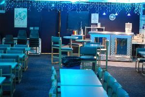 Maplewood Lanes, Omaha — Maplewood Lanes Blue Room is the perfect place for a Corporate Party, Meeting or Rehearsal Dinner.  The Blue Room has a full catering and bar staff ready to serve you!  We have a set menu or we can design something special with your specific needs in mind.  Maplewood offers Cosmic Bowling on Tuesday, Friday and Saturday Nights and Saturday Afternoons.  Cosmic Bowling is also offered on weekdays if pre-arranged through the catering staff.  Maplewood also offers an outdoor heated patio complete with fire pit for your enjoyment.