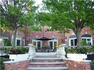 Sunshine Hill Farm, Belmar — View from pool to travertine patio