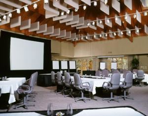 Evergreen Room, Post Oak Lodge and Conference Center, Tulsa — Beautiful cathedral ceiling room. Perfect for corporate meetings and special events.  Amazing panaromic views of the Osage hills though glass doors all around!