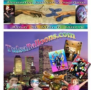 TulsaBalloons.com, Tulsa — We offer amazing balloon decor and entertainment! Services include Birthdays, Magic, Award winning face painting, carnival games, snow cone, cotton candy and popcorn machines, balloon bouquets and large decor, proms, weddings and so much more! Check our website for videos and photos!