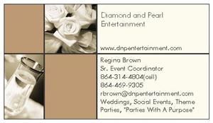 Diamond & Pearl Entertainment, Greenville — We provide services for  Weddings, Receptions, Theme Parties, Bachelor/Bachelorette Parties as well as Community/Corporate/ and Social Events. Our events are customized  to fit each individual's Personal Style. We Assist With Every Aspect Of Planning and Coordinating and are pleased to announce that our services are now available in North Carolina, South Carolina, and Georgia!