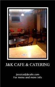 J&K Cafe & Catering, Rochester — Hello!
 
J&K would love the opportunity to cater your Corporate & Special Events.

(Small venue available up to 50 people.) 

Tastings are available at our cozy cafe!
 
We look forward to hearing from you soon!