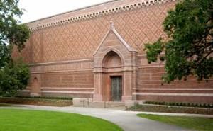 The tapestry-like brickwork on the front façade of the museum.