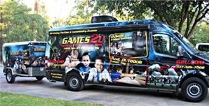 Games2U, Hilo — The Games2U Mobile Video Game Entertainment Theater brings the party to your location.  Our Mobile Game Theater is a fully self-contained, climate controlled gaming vehicle with surround sound system and light show.  The state-of-the-art vehicle consists of 5 - 42" HDTV flat screen video monitors, three on the inside providing Xbox 360 gaming and 2 on the outside providing Wii gaming, allowing up to  20 players to play simultaneously. We offer a huge library of the hottest new games to choose from, suitable for all age groups and interests.  Also, Games2U brings outdoor laser tag for 20 players right to your location and can be played during the day or at night.