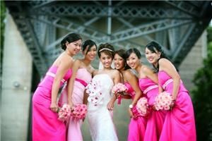 Amoda Flowers, Vancouver — Marrianne & Bridesmaid's Bouquets: 

Marianne carried a decadent cascading bouquet composed of White Phalaenopsis Orchids with gorgeous Hot Pink centers. Accented with tiny sprays of Crystals.

The Bridesmaids carried bouquets composed of Roses and Cymbidium Orchids. Also accented with Crystals.