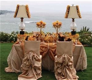 The Beauty Of Hawa Garden, Gaithersburg — Chair cover, sash, table cloth, runners, overlays, napkins high style centerpieces, money mailbox, fountain, wedding arch, wishing well & more.