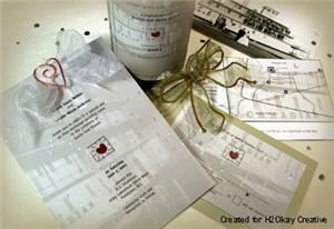 Hook Graphic Design, Inc, Summerland — Custom designed wedding invitations, wine labels, RSVP card, and map.