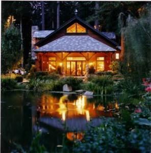 Nestldown, Los Gatos — Tucked in the surrounding gardens, The Barn is a 3200 square foot structure. Perfect for small meeting from 5 - 60 guests. Elegant enough for a special gathering of up to 180 guests.  Just to the side of the structure is a huge lawn area providing dining space (shaded by tall Redwoods) and plenty of space for outdoor teambuilding activies.