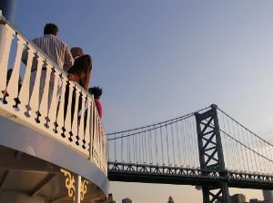Outside Gathering, The Liberty Belle, Philadelphia — The top level is completely open and is a great place for a ceremony or outside gathering.  All the levels are open to the outside enabling your guests to stroll and view the wonderful and historic sites on the Delaware.