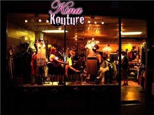 Kina Kouture, Dunedin — Kina Kouture is a haute couture boutique in downtown Dunedin, Florida (near Tampa, Clearwater, Palm Harbor and St. Petersburg) featuring a kaleidescopic variety of industrial chic women's clothing. Our high-end women's apparel is selected from the best of contemporary fashion design. Vintage reproduction styles like Stop Staring brand is sure to turn heads. We travel extensively to find apparel with classic lines that also include a little edge.