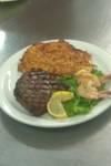 Roughrider Bar & Steakhouse, Belfield — Steak and Shrimp with Chezzy Hashbrowns