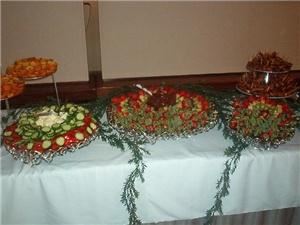 Simply DelecTable Catering - Duncan, Duncan — Fruit skewer and vegetable tray with vegetable dips and chocolate dipping sauce for the fruit.