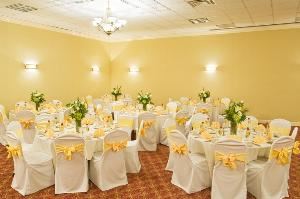 Grand Ballroom, Holiday Inn Boston / Dedham, Dedham — Our Grand ballroom is comprised of the Dedham and Westwood Room together.Elegantly designed with chandeliers and light sconces.4712 sq. ft.Ceiling Height 12 ft.