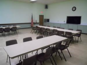 Banquet Room, Castro Valley Masonic Center, Castro Valley — The large Banquet Room dimensions are 34 ft X 60 ft, with soft lighting and easy access to the Kitchen.  Room capacity for dining is 150, and 260 for dancing.
