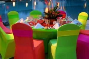 Que Lynda, Fort Lauderdale — Our most popular “Bonita Package” $975.00
10 160” Spandex table linen (round table)
3 30”  Spandex  table linen (rectangular table)
100 Spandex Chair Covers (many colors)
100 Organza Chair Sash (many colors )
100 Plate Chargers (silver, gold or black) 
100 Polyester Napkins (many colors )
10 Organza Overlay (many colors)
10 Centerpieces (Vase choose from 5  styles)
** Price does not include tax, delivery & set-up
*** Package can not be separated
****  Patterns are available additional $100.00
