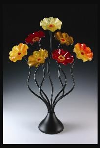 My Glass Flowers, Cave Creek — 7 Glass Flowers in warm colors 26" Tall