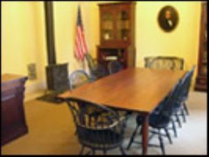 Atrium, Montgomery County's Old Court House, Dayton — Sheriff's Office, complete with antique and period furniture as well as a reconditioned 1850's Franklin stove.