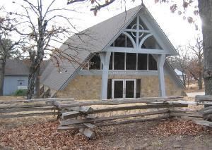 Kirkland Chapel, Camp Loughridge, Tulsa — Kirkland Chapel is a beautiful A-frame chapel overlooking Lake Parthenia.  The chapel seats 200 downstairs and 30 in the balcony.
