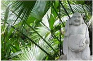 Japanese Garden, Jungle Island, Miami — This is a garden of natural materials with irregular shapes and surfaces.