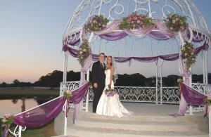 gazebo/bridge/ pond, Lone Star Mansion, Burleson — Lone Star Mansion's island with a huge ornate gazebo on the pond at Chris and Payton's wedding.