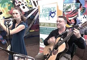 Pierce-Hart (traditional Irish music), Oklahoma City — Pierce-Hart (Susan Pierce/Tim Hart) plays a blend of Celtic and Irish traditional tunes incorporating flute, whistles, guitars, and singing.  We enjoy interacting with our audience through humorous dialog, individual and group celebrations, and audience participation with drum and other rhythmic instruments. Any song can be a vehicle to take musicians and listeners to exciting new places, creating unique and heartfelt expressions through the blending of musical forms, ornaments, and styles.  Our combined experience is ideally suited for this musical journey.  Susan is a mom, a teacher, an accomplished musician in multiple genres, and holds a degree in music.  Tim has traveled the world as a military officer, and now works as a consultant with the University of Oklahoma.  Their combined experience exposes listeners to over 50 years of rich musical and performing experience.  We make any engagement a very memorable event!