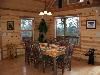 Luxury Blue Ridge Cabin Accommodations, Blue Ridge — The Bears Den features a Custom Log Table and Chairs which comfortably seats 6. Additional seating for 2 at adjacent eating bar.