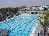 Sun Deck, Santa Monica Swim Center, Santa Monica — View of the Fitness pool with the Sundeck and meeting rooms.