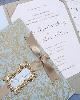 invitation imagination, Delray Beach — tri fold with botanical image.actual metal frame with couple's names