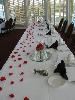 Positive Approach Events & Consulting, Jonesborough — The Head Table for the Swidnick wedding. Custom chocolate favors and red rose petals made this wedding so classic. The Johnson City Country Club was the perfect backdrop.