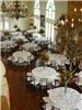 The Linen House, Houston — Ivory damask tablecloths from The Linen House set the stage for a sophisticated Fall wedding.