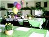 Banquet Room, Zorba's Restaurant & Pizzeria, Debary — Banquet Room decorated for Shower. In upper right corner of photo is a carefully camouflaged server station with everything you and your guests could need at your server's arms reach! You just don't have to see it!.... The 3 planters seen in the back (top) of this photo are on casters, and can be moved to form a divider 1/2 wall, should your event require it.