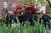 Patio, The Riverdale Garden Restaurant, Bronx — Garden seating, surrounded by flowers