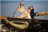 Yacht "America", San Diego — Gold emblems, glistening black hull.
