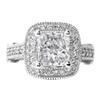 MDC Diamonds NYC, New York — ES17
This 14k white gold engagement ring legacy style setting (something old, something new) features 94 round cut diamonds circling the center diamond, pave set on the band's shoulders and on the side of the shining glittering antique style ring. Six larger round diamonds are bezel set on the band's side to mark it's start, center and end. The diamonds total weight is 0.96 carat. Available in platinum and yellow gold.